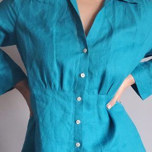 Talbots Teal Linen Blouse